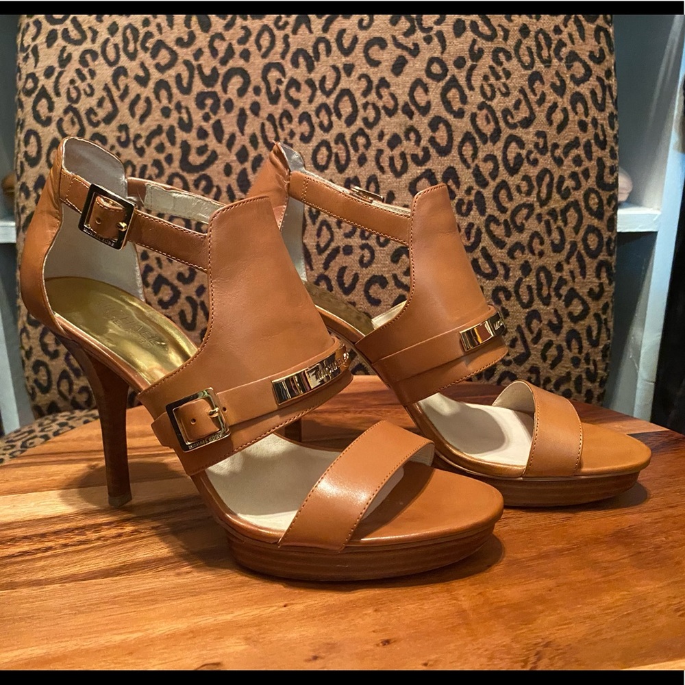MICHAEL KORS Leather Platform Sandals In Brown